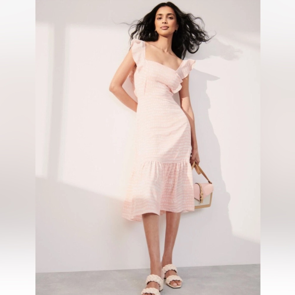 BCBG Paris Women's Ruffle Strap Midi Dress Blush Pink and White Size XXL NWT